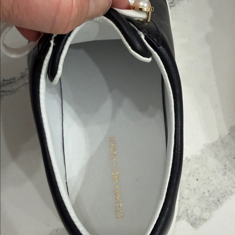 Stuart Weitzman Excelsa Faux Pearl-Embellished Leather Sneakers. - Picture 7 of 11